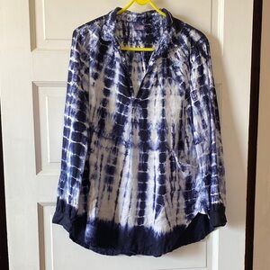 Fresh Produce Tie-Dye 100% Linen Tunic Top - Navy and White